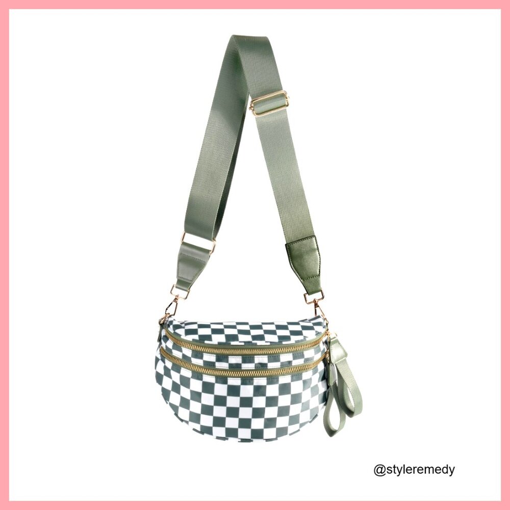 Spacious Checkered Nylon Crossbody Bag Bum Bag for Women